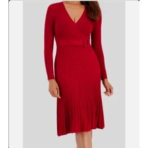 Signature By Robbie Bee Red Ribbed Wrap Dress